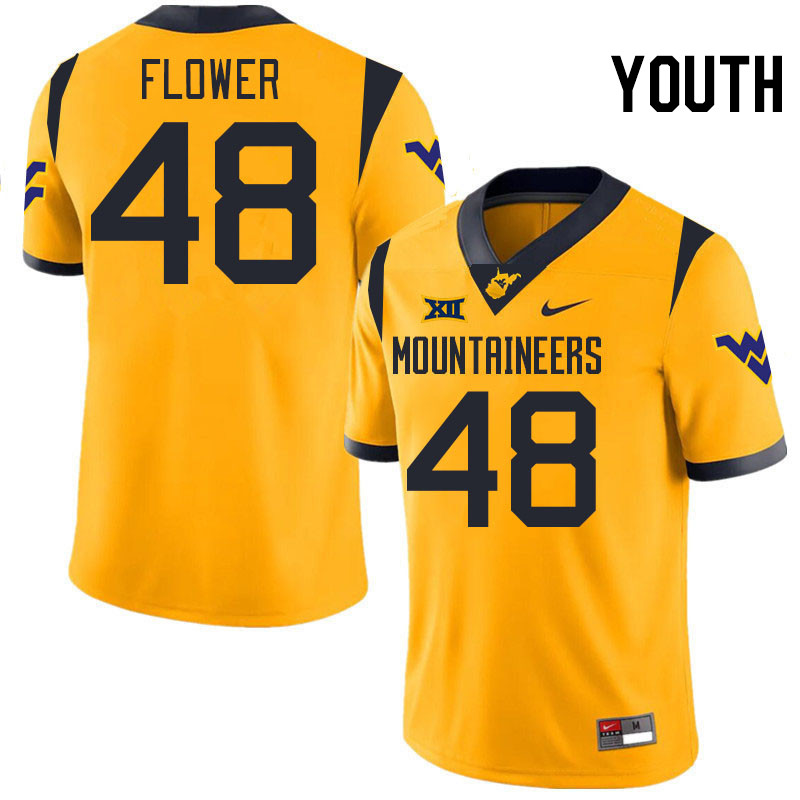 Youth #48 Nate Flower West Virginia Mountaineers College 2024 New Uniforms Football Jerseys Stitched